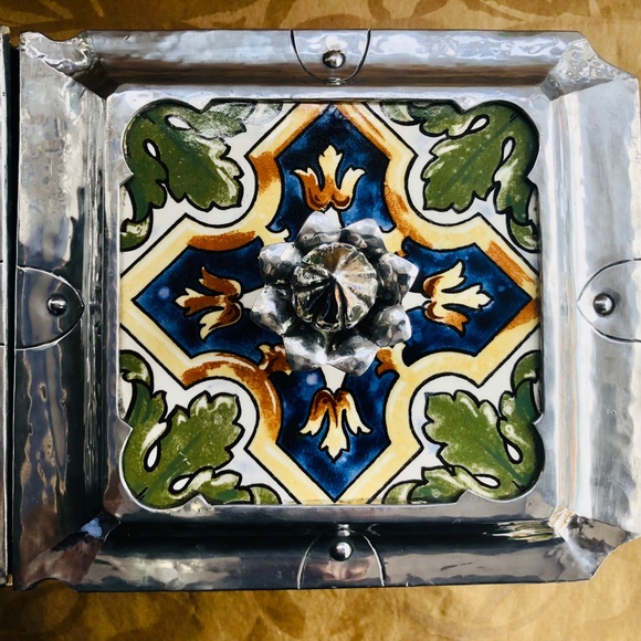 Extremely Rare Cellini Craft Handwrought Tiled Double Server